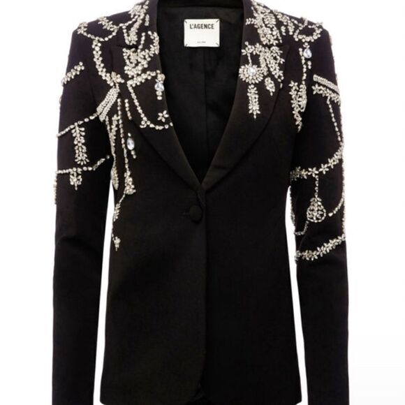 L’AGENCE Clementine Blazer Embelished Crystal Rhinestone Jacket Fitted Tailored - Picture 3 of 5